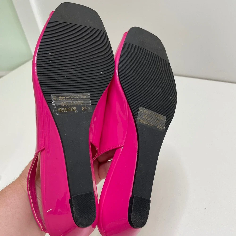 Hot Pink Patent Floral Peep Toe Slingback Wedge Sandals 8.5M Wedding Guest Bold